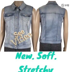 👛(ANY 2/$20) XS Women’s TRIBAL JEANS  Blue Denim Vest Snap Button Chest Po…
